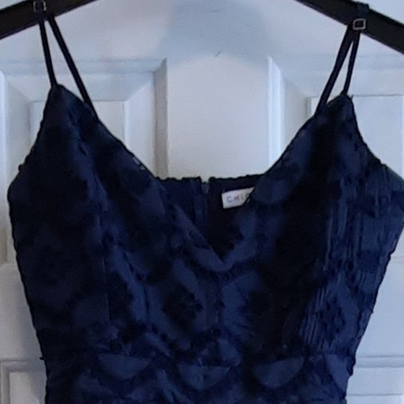 Chicways Navy Blue Eyelet Embroidered Tiered Mini Dress  Size Large - Picture 4 of 6